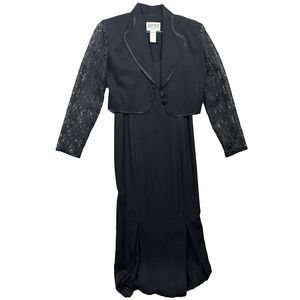 JULIAN TAYLOR New York 2 Piece Black Lace Sleeveless Coat Sleeveless Dress Sz 8